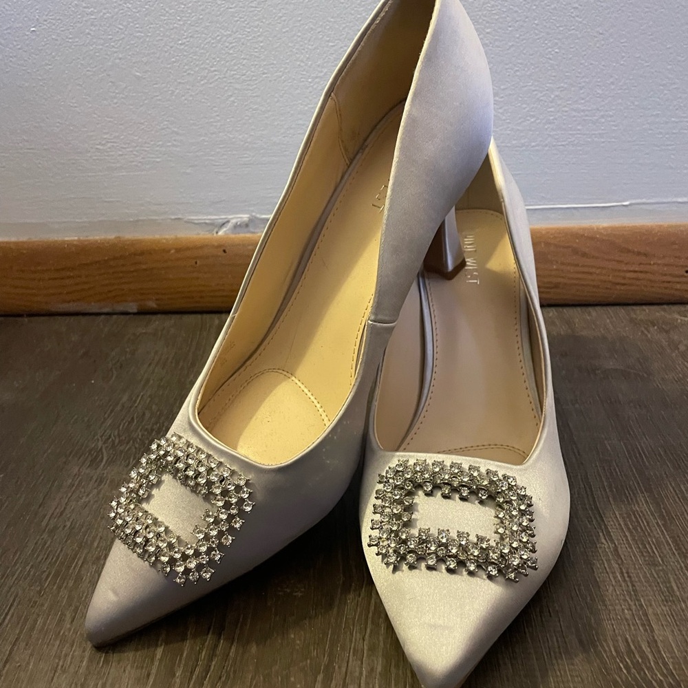 Nine West Silver Heels with Embellished Buckle